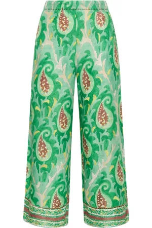 Maliparmi Femme, Pantalons, Vert, Taille: 34 FR Mirtle Paisley Pantalon