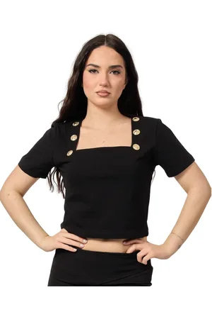 GAËLLE Femme, Tops, Noir, Taille: 42 FR T-shirt Noir avec Boutons Frontaux