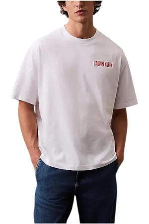 Calvin Klein Homme, Tops, Blanc, Taille: 2XL Logo Vert T-shirt Elevate Style