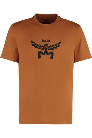 MCM Homme, Tops, Brun, Taille: XL T-shirt en coton à col rond côtelé