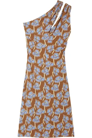VERSACE Femme, Robes, Multicolore, Taille: 38 FR Robe midi marron à imprimé coquelicot