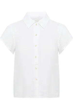 Part Two Femme, Blouses et Chemises, Blanc, Taille: 46 FR Chemisier en Lin Blanc à Manches Courtes