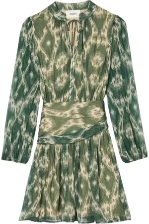Bash Femme, Robes, Vert, Taille: 40 FR Mini Robe à Col en V avec Imprimé Délicat