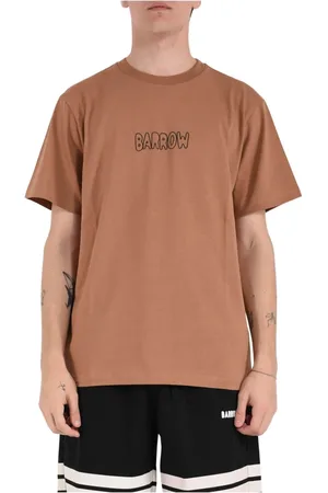 BARROW Homme, Tops, Brun, Taille: S T-shirt en coton avec impression avant et arrière