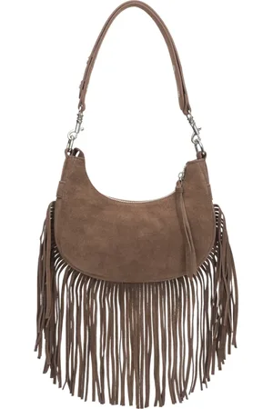 Estro Femme, Sacs, Brun, Taille: ONE Size Sac à bandoulière marron foncé pour femmes en véritable velours avec des franges