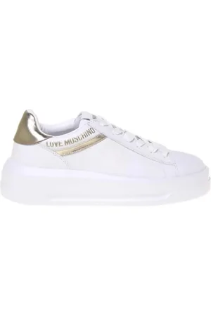 Moschino Femme, Chaussures, Blanc, Taille: 36 EU Baskets Blanches et Or pour Femmes