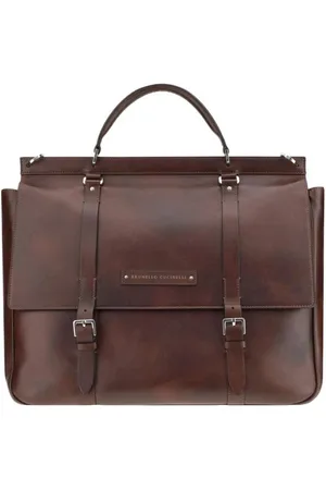 Brunello Cucinelli Homme, Sacs, Brun, Taille: ONE Size Sac de voyage en cuir ajustable avec poche zippée