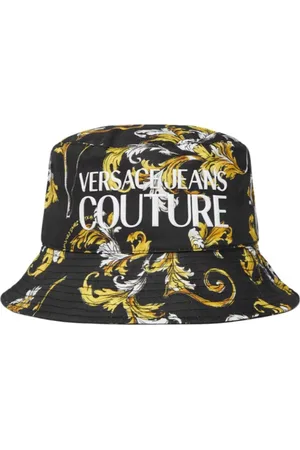 VERSACE Homme, Accessoires, Noir, Taille: S Chapeaux en coton noir imprimé 3D