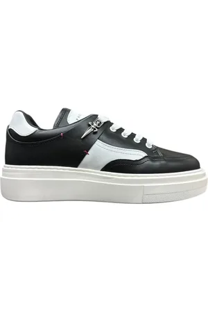 Paciotti Homme, Chaussures, Noir, Taille: 42 EU Baskets en cuir noir et blanc avec logo en métal