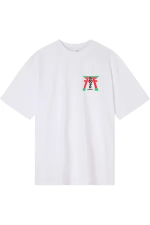 Edwin Homme, Tops, Blanc, Taille: S T-shirt en coton imprimé à manches courtes