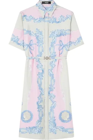 VERSACE Femme, Robes, Multicolore, Taille: 38 FR Robe en Twill de Soie Multicolore avec Imprimé Méduse