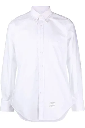 Thom Browne Homme, Chemises, Blanc, Taille: S Chemise Blanche en Coton à Col Boutonné