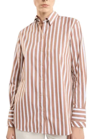 FAY Femme, Blouses et Chemises, Multicolore, Taille: 38 FR Chemise à Rayures Col à Ailes Bianco/Marrone