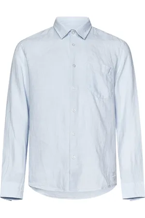 Vilebrequin Homme, Chemises, Bleu, Taille: L Chemise en Lin Bleu Clair avec Broderie de Tortue