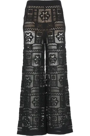 D.EXTERIOR Femme, Pantalons, Noir, Taille: 38 FR Pantalon noir en coton avec détails en dentelle