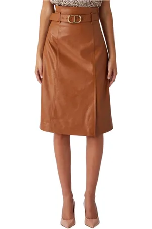 Twin-Set Femme, Jupes, Brun, Taille: 38 FR Jupe midi en similicuir taille haute