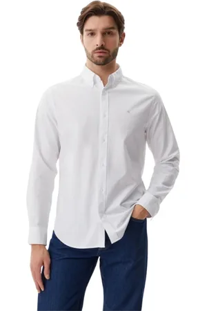 Calvin Klein Homme, Chemises, Blanc, Taille: L Chemise Polo Blanche à Manches Longues