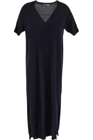 GENTRYPORTOFINO Femme, Robes, Bleu, Taille: 38 FR Robe longue à col en V et manches courtes