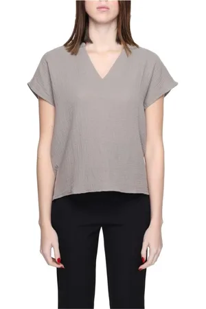 JACQUELINE DE YONG Femme, Blouses et Chemises, Gris, Taille: 40 FR Chemisier Gris en Coton Col en V