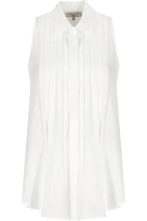 ANTONELLI Femme, Blouses et Chemises, Blanc, Taille: 38 FR Chemisier Blanc sans Manches avec Col et Motif Plissé