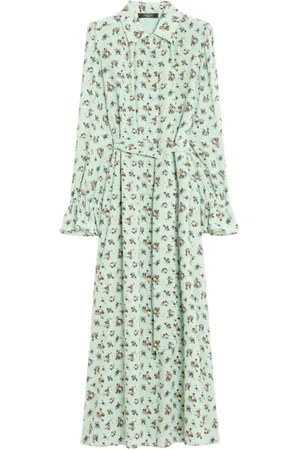 Max Mara Femme, Robes, Vert, Taille: 34 FR Robe en Soie Verte à Fleurs Style Rétro