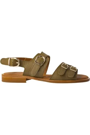 Calce Femme, Chaussures, Vert, Taille: 38 EU Sandales en Cuir Kaki Fermeture Boucle