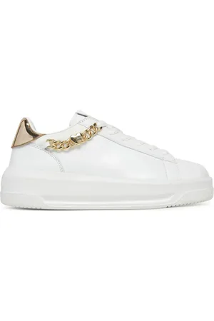 Moschino Femme, Chaussures, Blanc, Taille: 36 EU Baskets Blanches avec Détails en Or