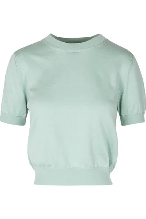Daniele Fiesoli Femme, Pulls, Vert, Taille: 42 FR T-shirt en coton avec détails côtelés