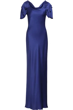 Alberta Ferretti Femme, Robes, Bleu, Taille: 42 FR Robe en Satin Drapé de Soie