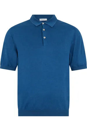 Boglioli Homme, Tops, Bleu, Taille: L Polo en coton teint en pièce à manches courtes