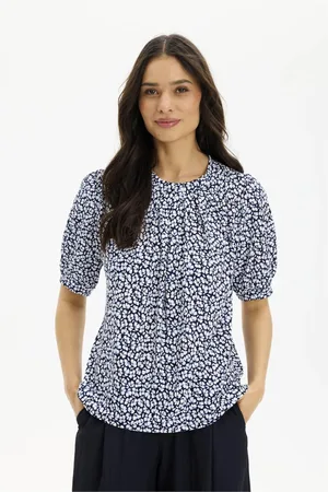 In Front Femme, Blouses et Chemises, Bleu, Taille: 44 FR Chemisier marine avec manches 1/2
