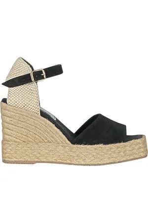 PALOMITAS BY PALOMA BARCELÓ Femme, Chaussures, Noir, Taille: 37 EU Sandale plateforme en daim et rafia