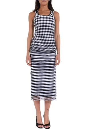 Sportmax Femme, Robes, Multicolore, Taille: 38 FR Robe Longue Drapée avec Imprimé Rayé