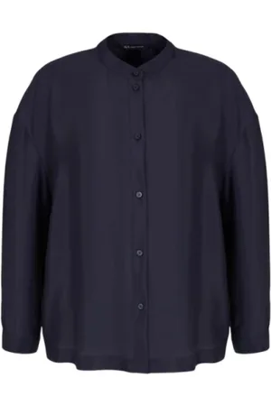 Armani Exchange Femme, Blouses et Chemises, Bleu, Taille: 42 FR Chemise bleue en viscose avec manches bouffantes
