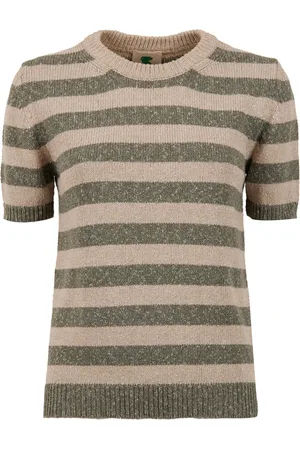 Gallo Femme, Pulls, Multicolore, Taille: 36 FR T-shirt en coton vert à col rond pour femmes avec rayures bicolores