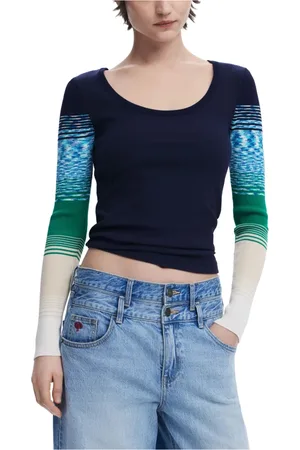 Desigual Femme, Tops, Bleu, Taille: 38 FR T-shirt à manches longues coloré pour femmes