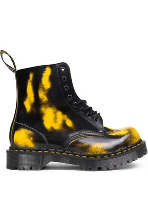 Dr. Martens Homme, Chaussures, Multicolore, Taille: 44 EU Bottes Noires/DMS Jaune Rub Off Lux