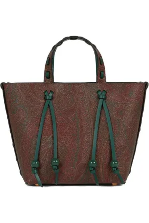 Etro Femme, Sacs, Brun, Taille: ONE Size Sac en cuir marron jacquard Paisley enduit