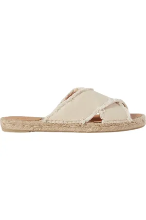 Castaner Femme, Chaussures, , Taille: 38 EU Sandale Plate en Lin Métallisé avec Bride Croisée