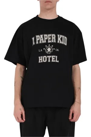 A PAPER KID Homme, Tops, Noir, Taille: XS T-shirt en coton avec logo imprimé
