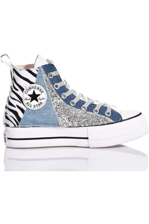 Converse Femme, Chaussures, Multicolore, Taille: 36 1/2 EU Baskets Plateforme Zebra Lace Bleu Fait Main