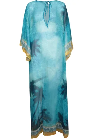 Casablanca Femme, Robes, Bleu, Taille: 38 FR Robe Kaftan Bohémien Palmier
