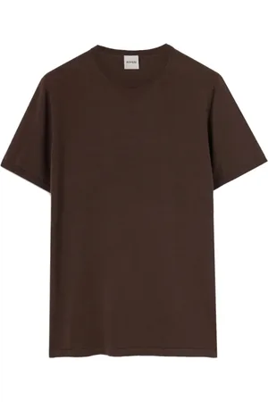 Aspesi Homme, Tops, Brun, Taille: M T-shirt en coton marron à col rond côtelé