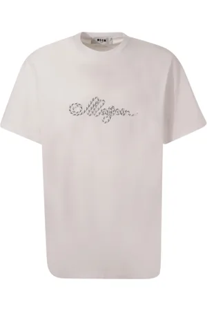 Msgm Homme, Tops, , Taille: L T-shirt blanc à col rond avec broderie logo