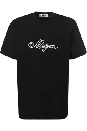 Msgm Homme, Tops, Noir, Taille: M T-shirt col rond noir avec broderie logo