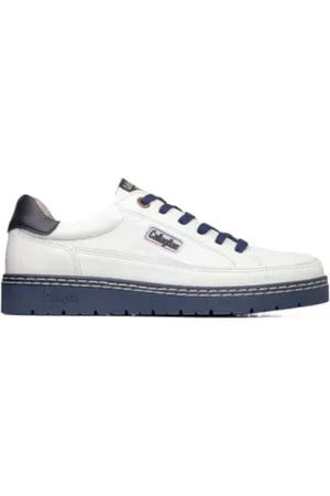 CallagHan Homme, Chaussures, Blanc, Taille: 43 EU Baskets en cuir blanc avec talon bleu