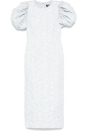 ROTATE Femme, Robes, Bleu, Taille: 32 FR Robe Midi Puffy Jacquard Bleue