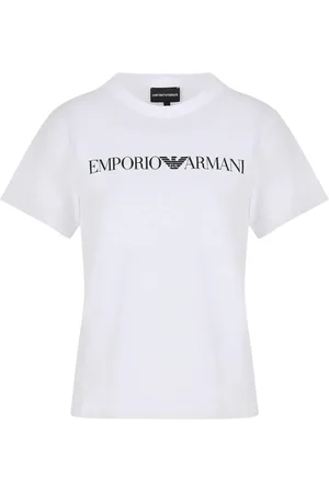 Emporio Armani Femme, Tops, Blanc, Taille: 42 FR T-shirt Blanc avec Logo Lettering