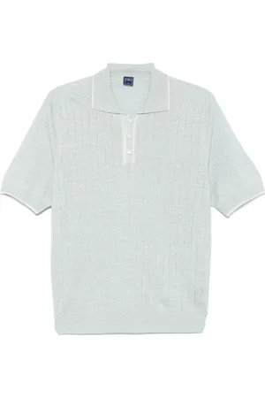 FEDELI Homme, Tops, Bleu, Taille: L Polo en Maille, Mélange Lin/Coton