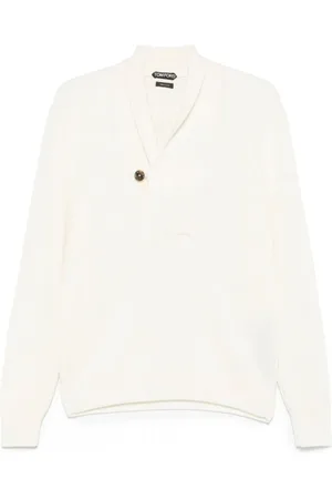 Tom Ford Homme, Pulls, Blanc, Taille: L Pull châle en soie mérinos à boutons blanc